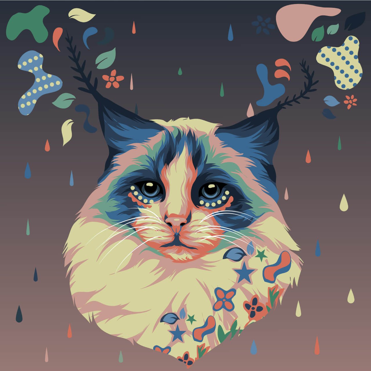Drawing of a cat in unique style