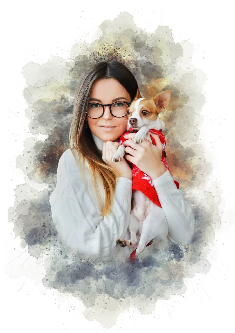 A woman holding a dog