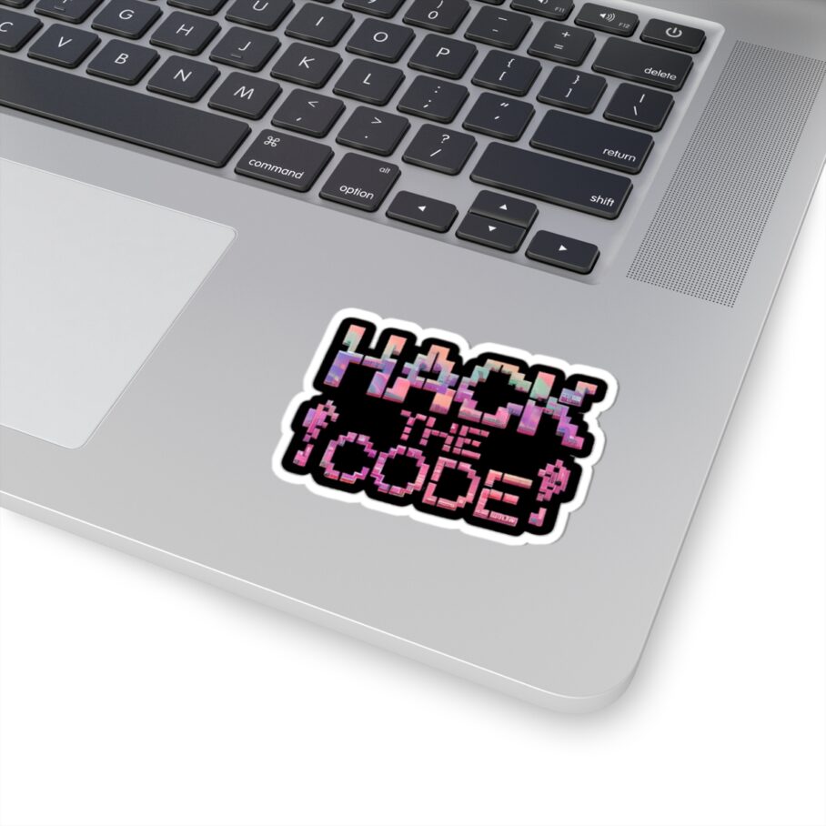 Glitchy “Hack the Code!” Sticker - Image 3