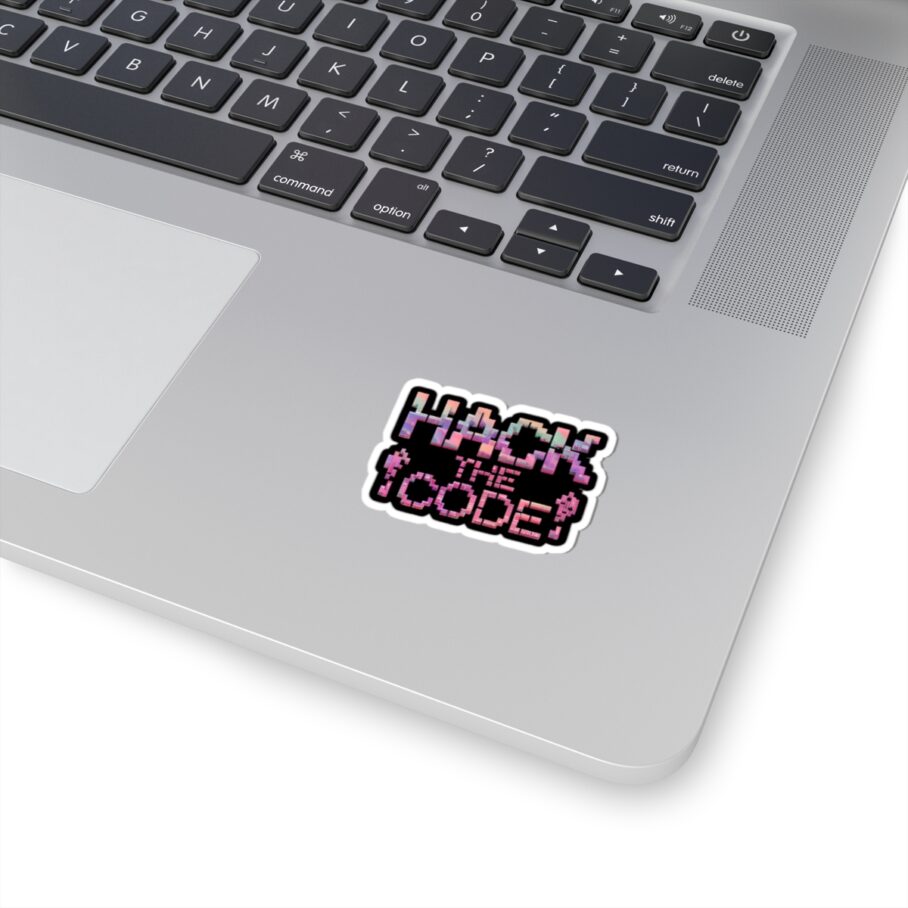 Glitchy “Hack the Code!” Sticker - Image 2