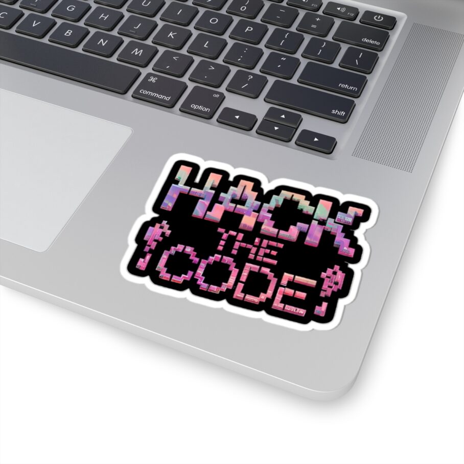 Glitchy “Hack the Code!” Sticker - Image 4