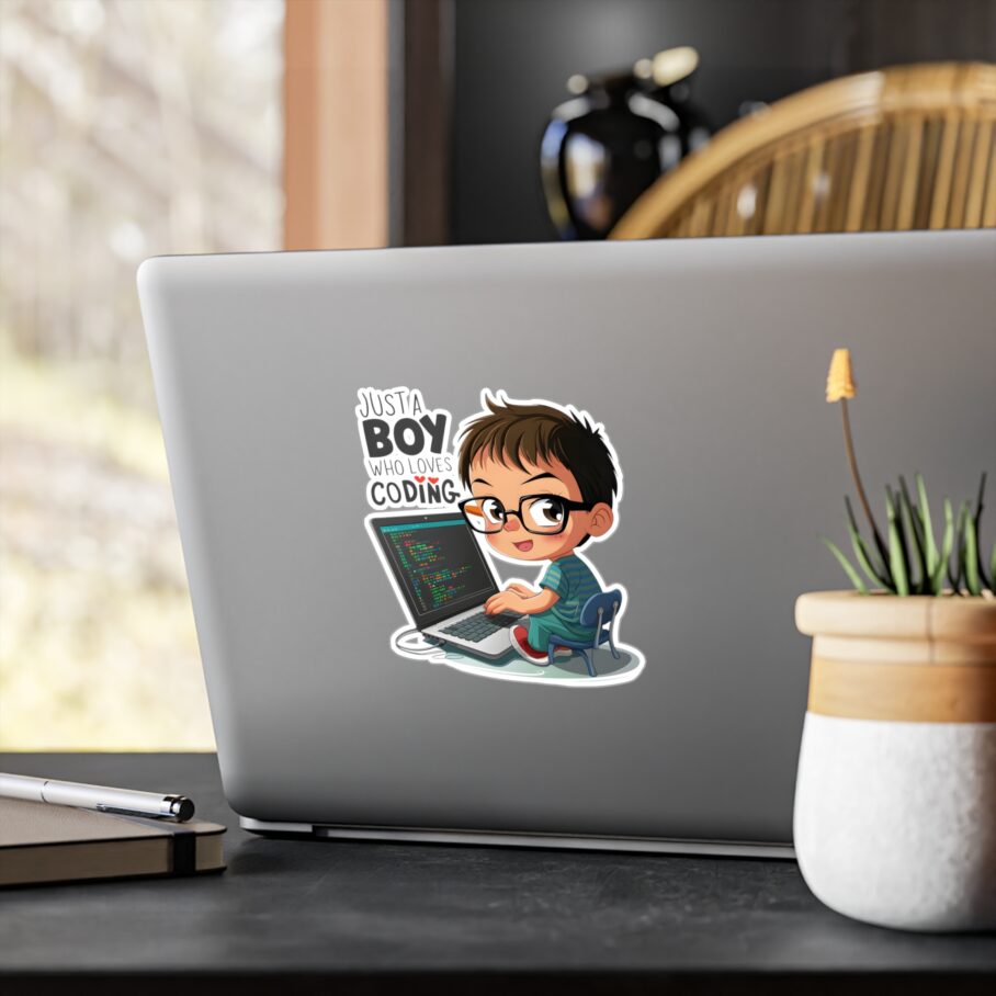 Just a Boy Who Loves Coding Sticker - Image 4