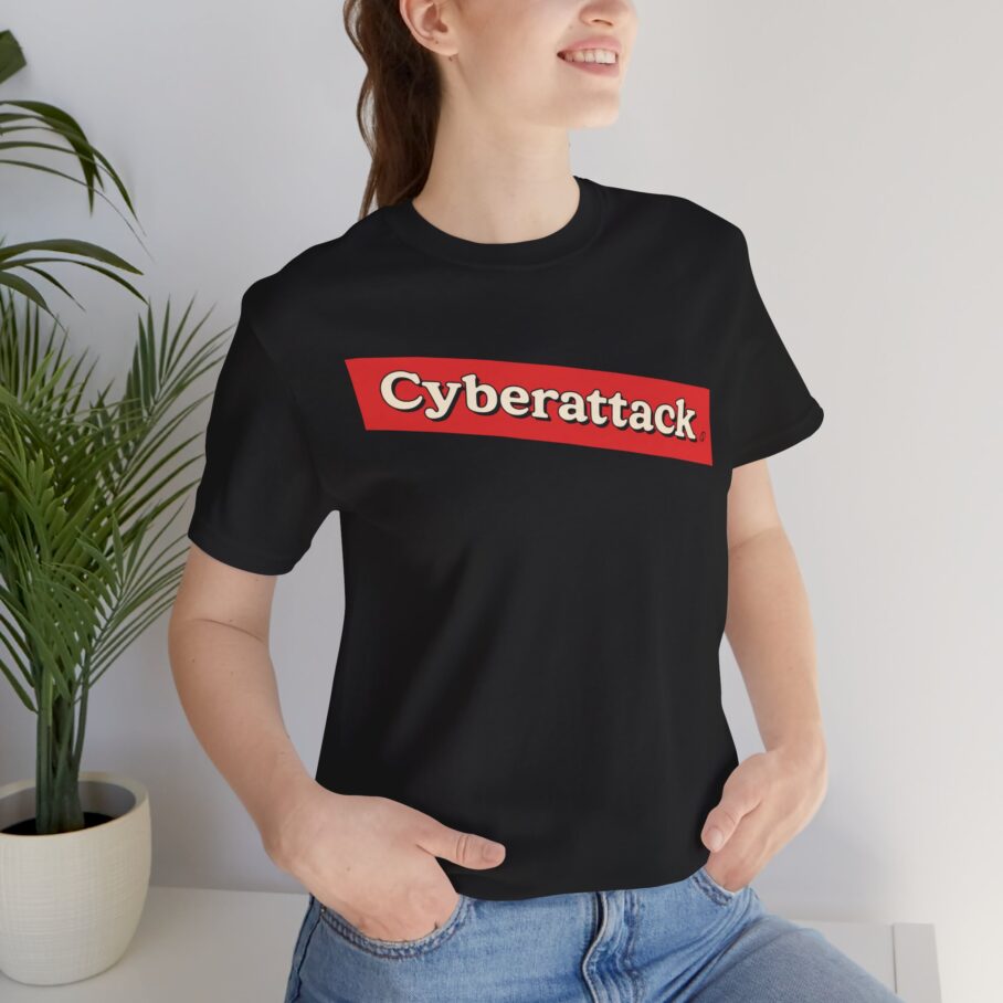 Cyberattack Red Sticker T-shirt TYP032 - Image 6