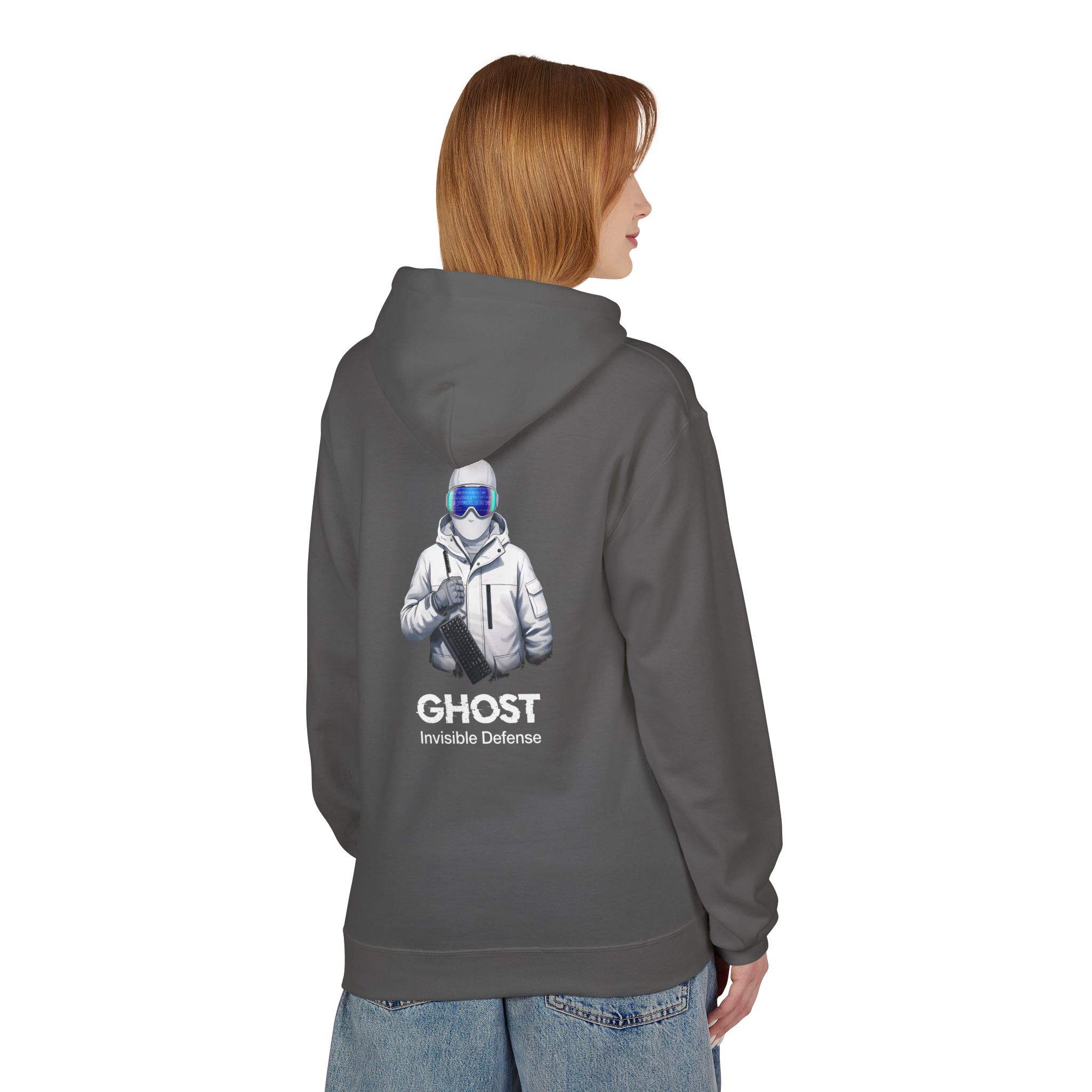 GHOST Invisible Defense Hacker Softstyle Hoodie | Winter Cyber Streetwear Gift