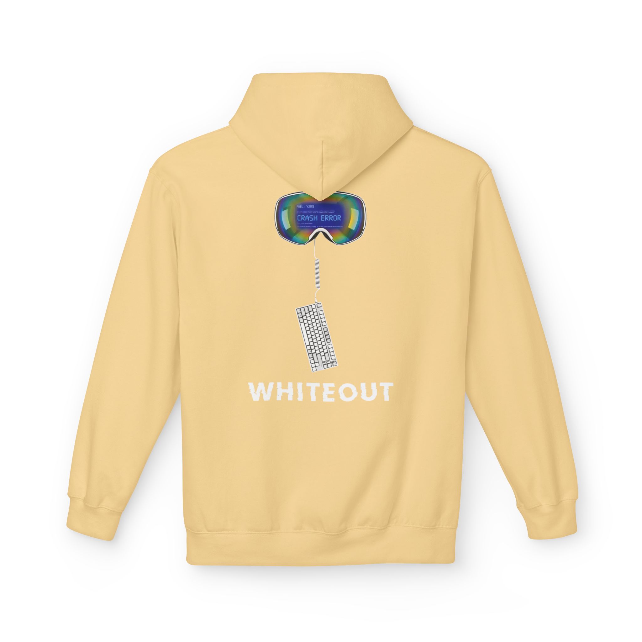 Cyberpunk Whiteout Hacker Softstyle Hoodie, CRASH ERROR Goggles Retro Keyboard