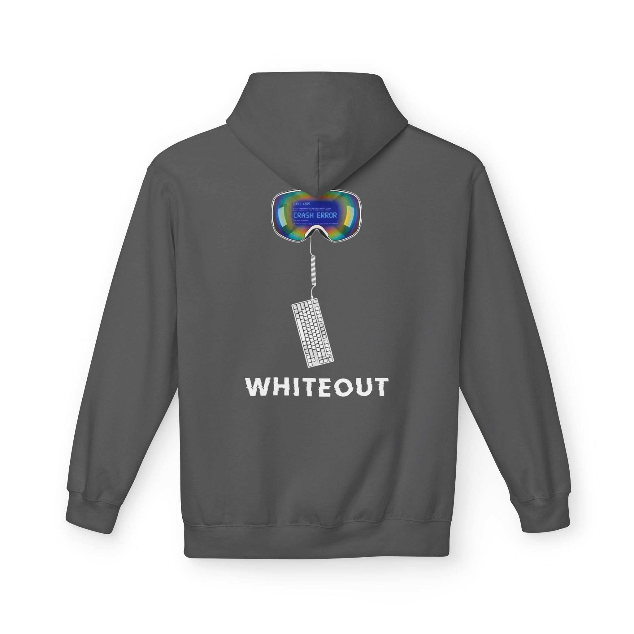 Cyberpunk Whiteout Hacker Softstyle Hoodie, CRASH ERROR Goggles Retro Keyboard