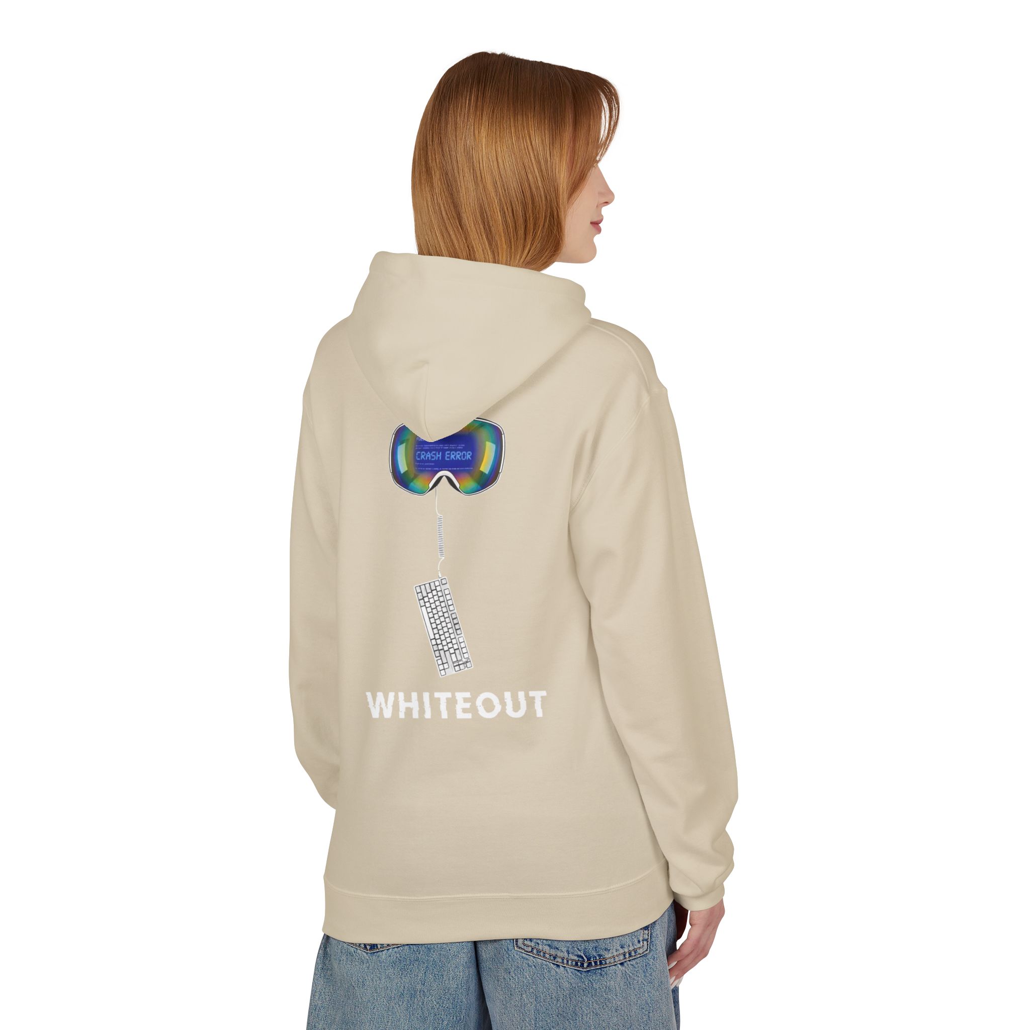 Cyberpunk Whiteout Hacker Softstyle Hoodie, CRASH ERROR Goggles Retro Keyboard