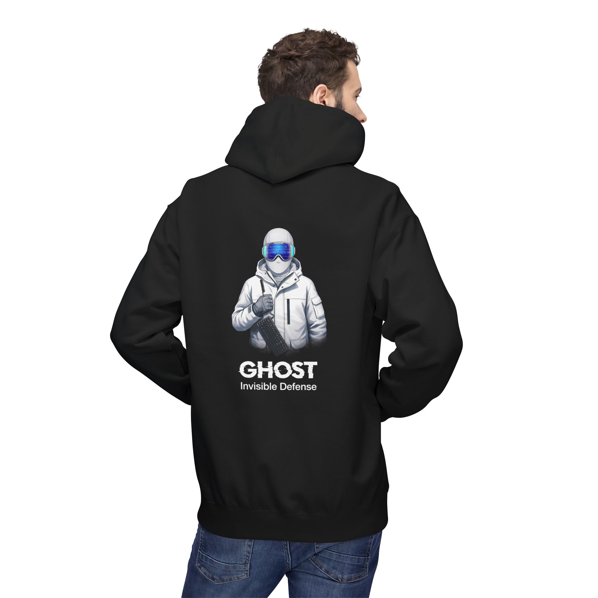 GHOST Invisible Defense Hacker Softstyle Hoodie | Winter Cyber Streetwear Gift