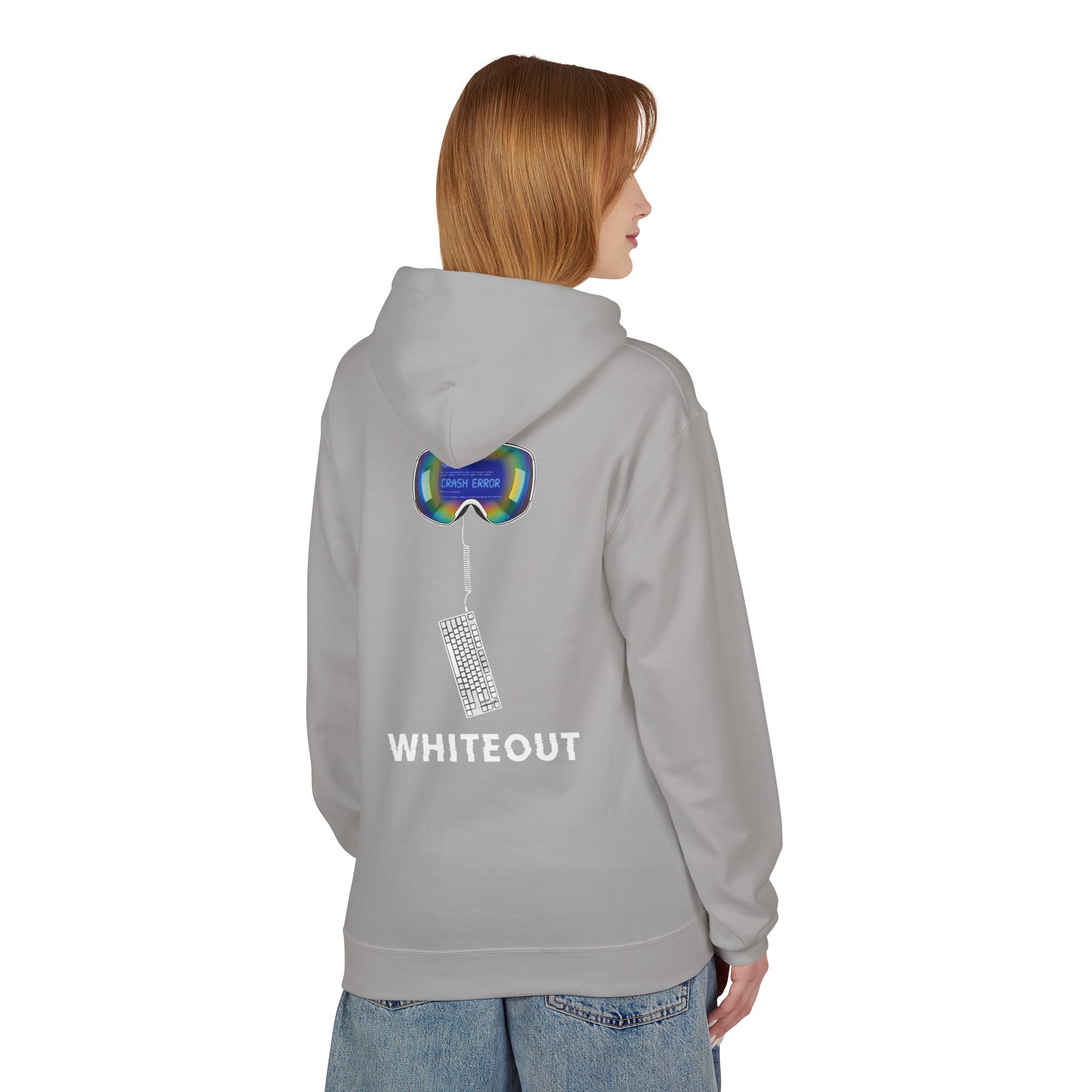 Cyberpunk Whiteout Hacker Softstyle Hoodie, CRASH ERROR Goggles Retro Keyboard