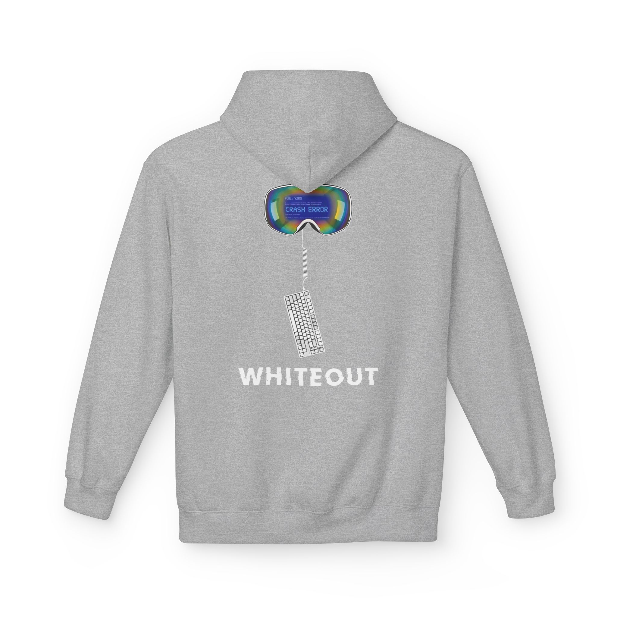 Cyberpunk Whiteout Hacker Softstyle Hoodie, CRASH ERROR Goggles Retro Keyboard
