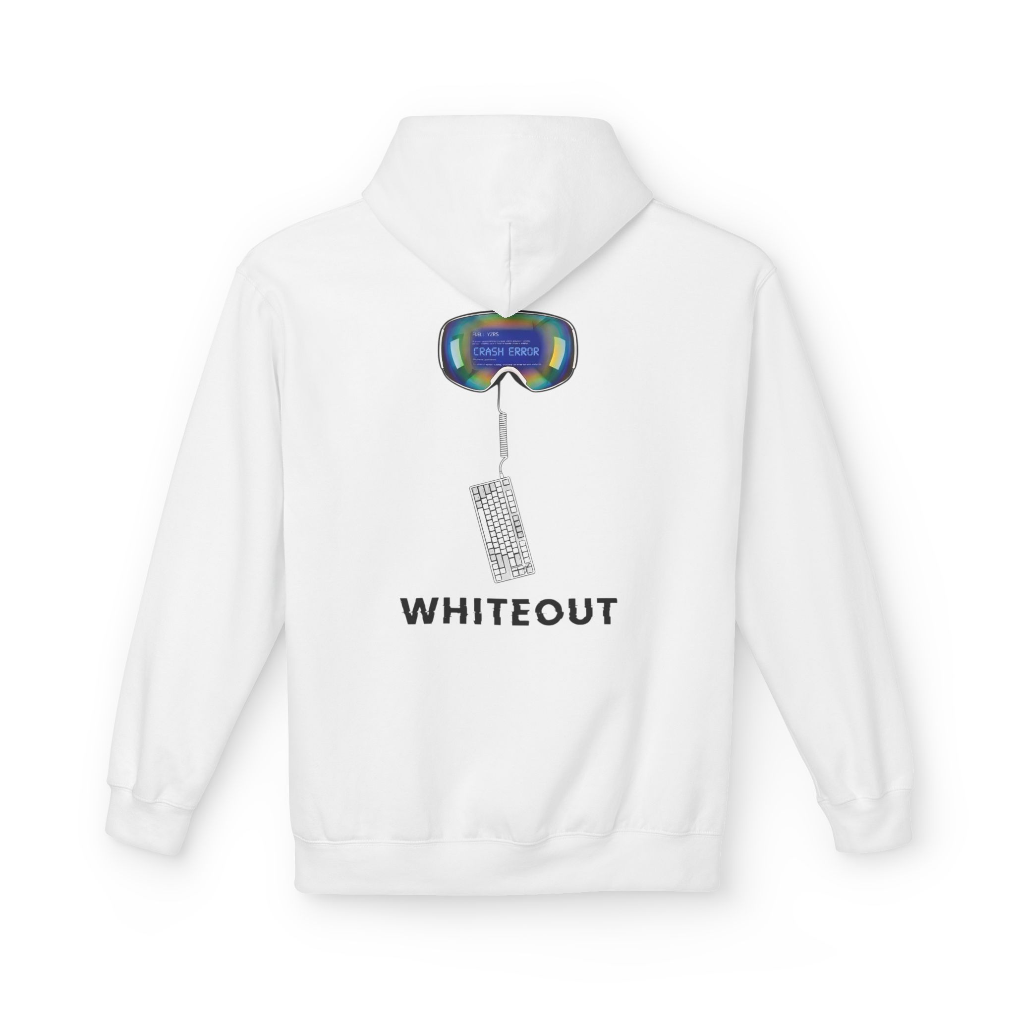 Cyberpunk Whiteout Hacker Softstyle Hoodie, CRASH ERROR Goggles Retro Keyboard