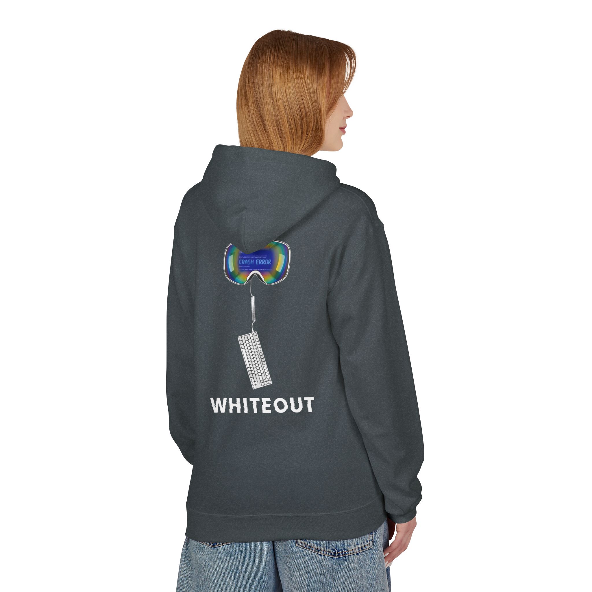 Cyberpunk Whiteout Hacker Softstyle Hoodie, CRASH ERROR Goggles Retro Keyboard
