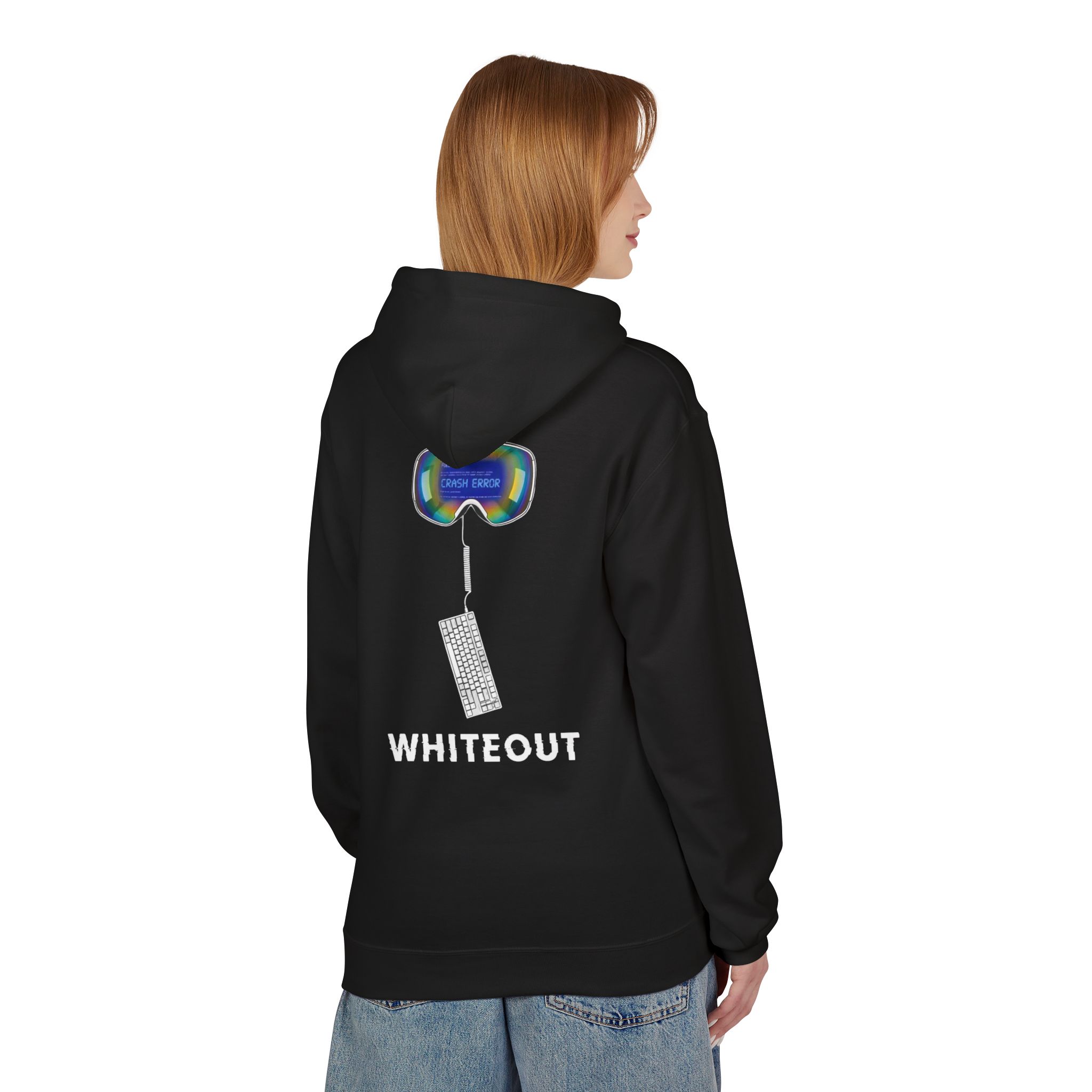 Cyberpunk Whiteout Hacker Softstyle Hoodie, CRASH ERROR Goggles Retro Keyboard