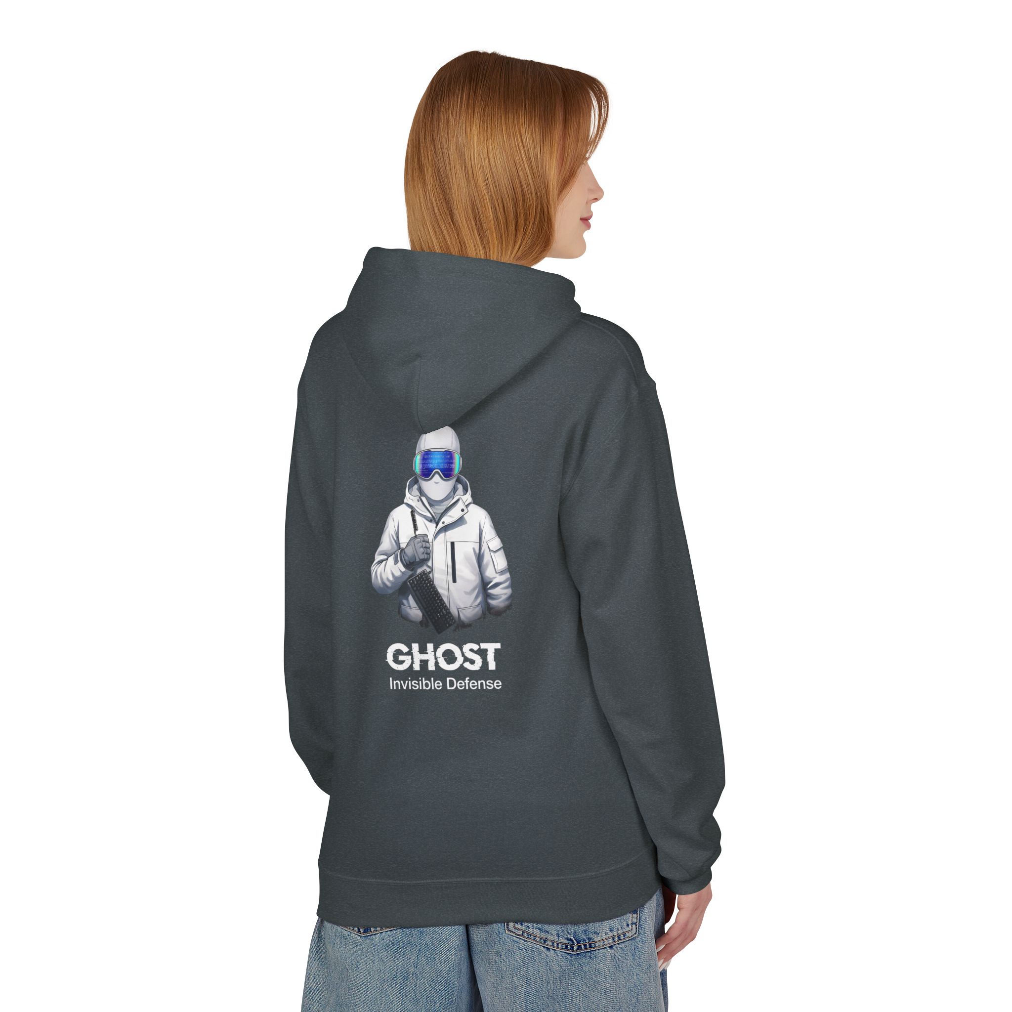 GHOST Invisible Defense Hacker Softstyle Hoodie | Winter Cyber Streetwear Gift