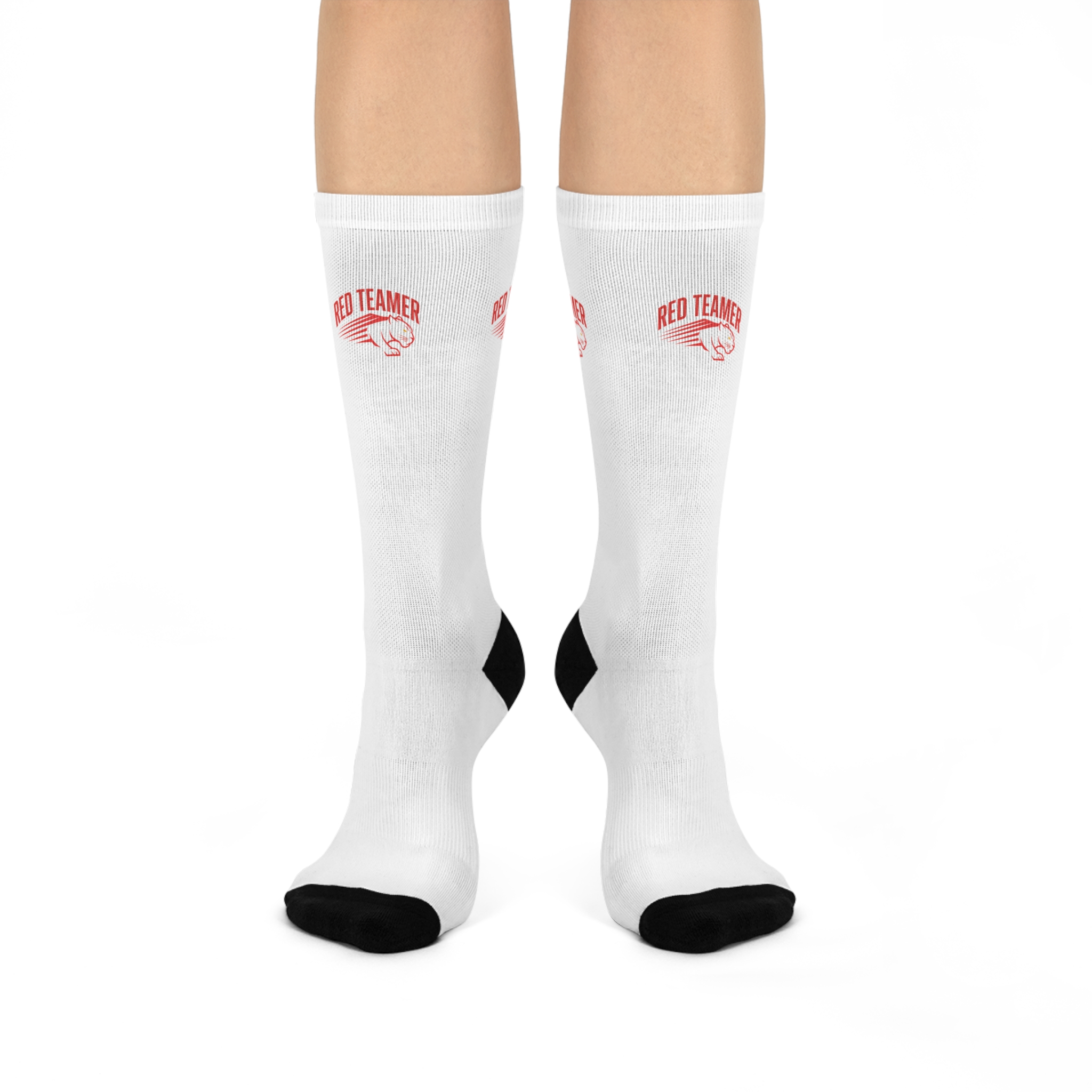 Red Teamer on White CyberCrew Socks