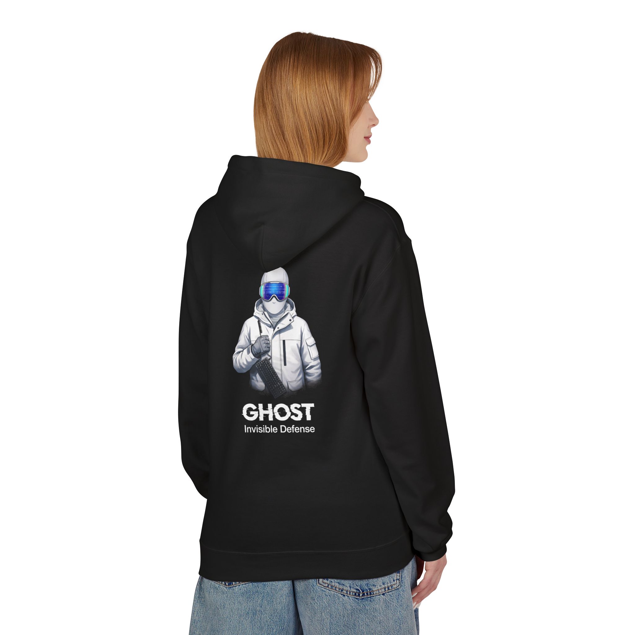 GHOST Invisible Defense Hacker Softstyle Hoodie | Winter Cyber Streetwear Gift