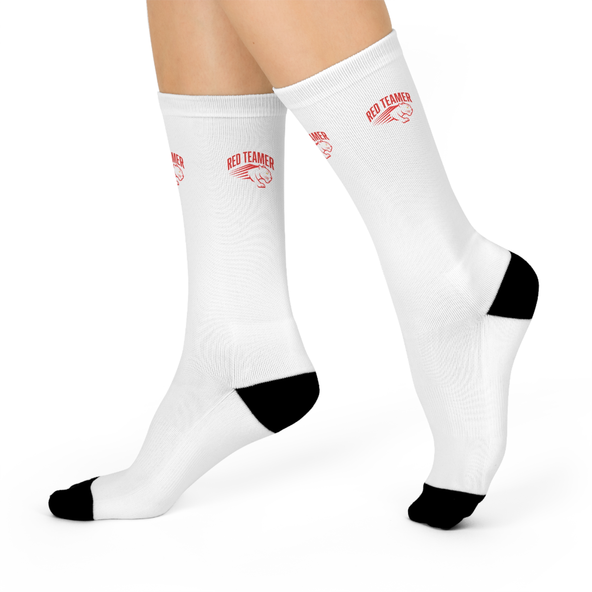Red Teamer on White CyberCrew Socks