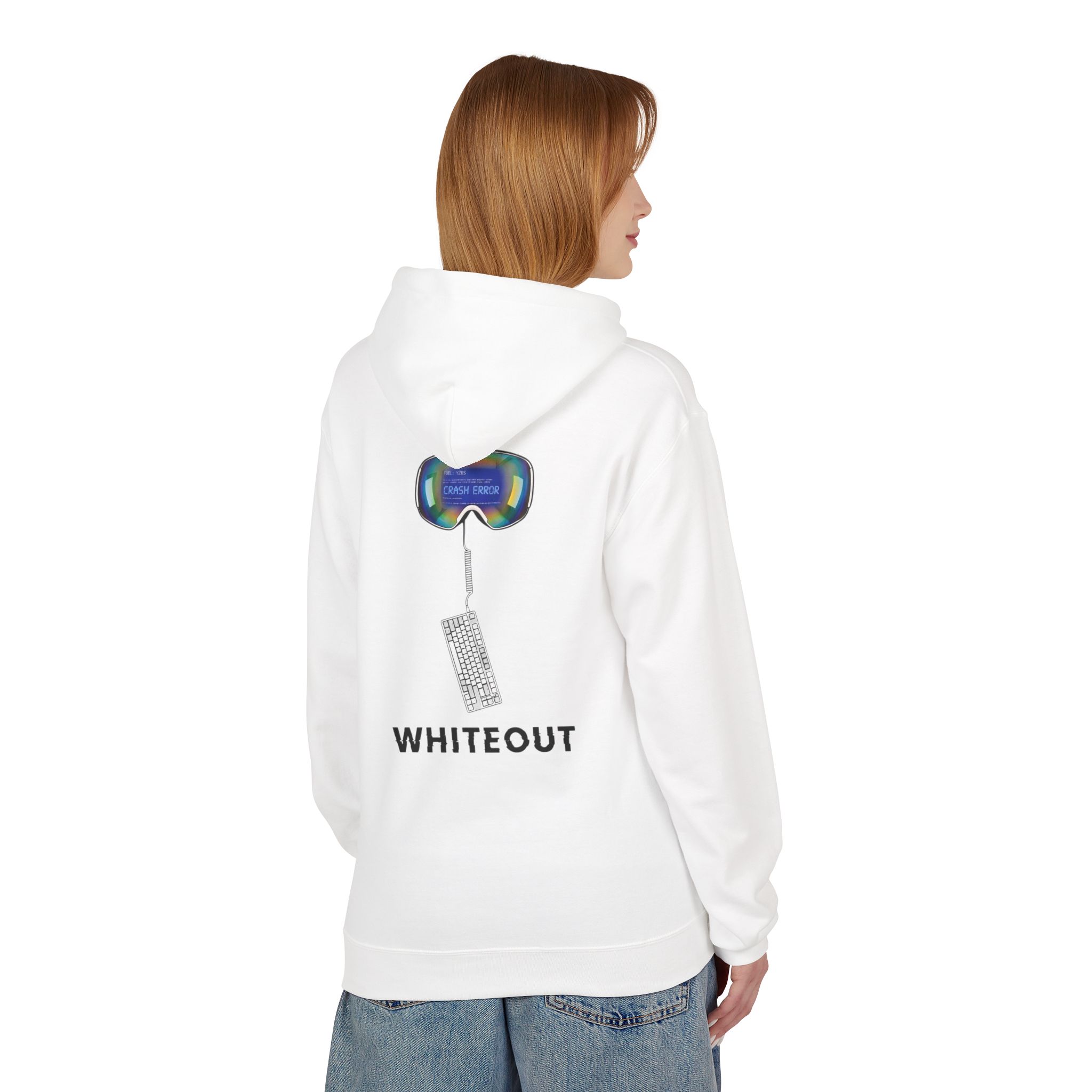 Cyberpunk Whiteout Hacker Softstyle Hoodie, CRASH ERROR Goggles Retro Keyboard