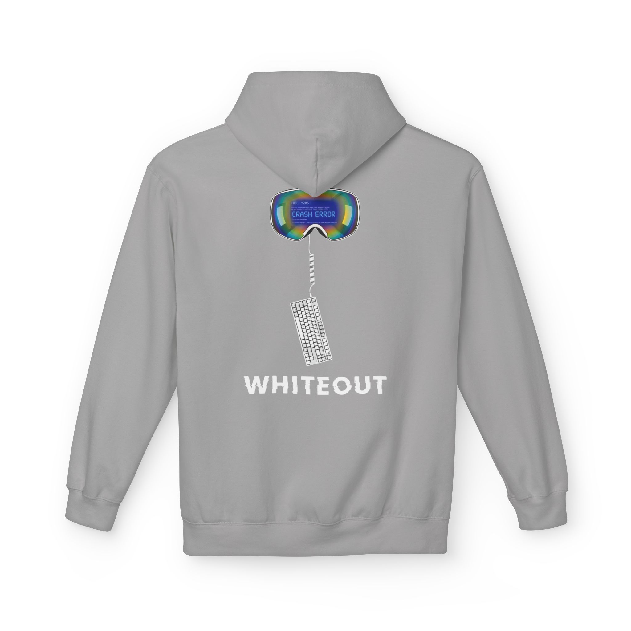 Cyberpunk Whiteout Hacker Softstyle Hoodie, CRASH ERROR Goggles Retro Keyboard