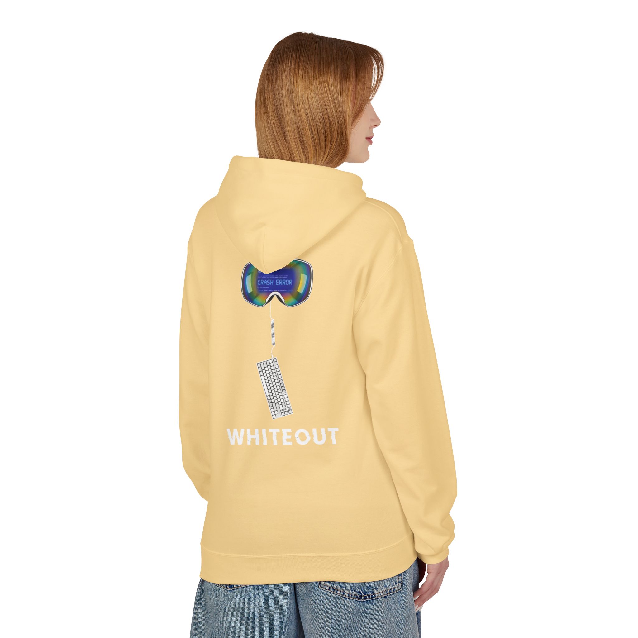 Cyberpunk Whiteout Hacker Softstyle Hoodie, CRASH ERROR Goggles Retro Keyboard