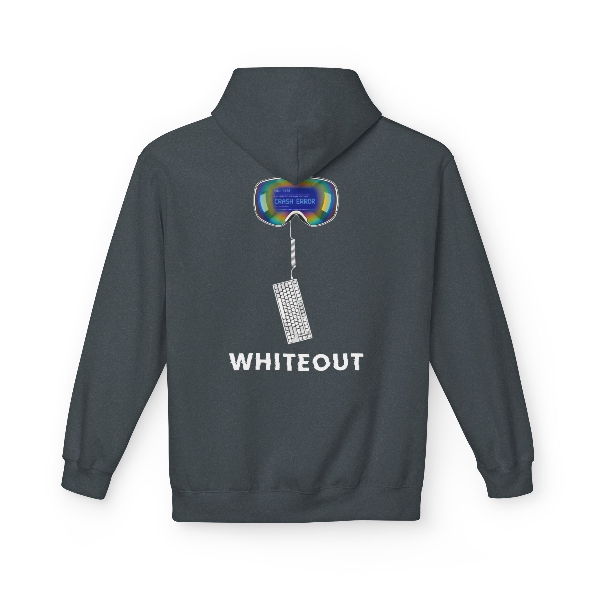 Cyberpunk Whiteout Hacker Softstyle Hoodie, CRASH ERROR Goggles Retro Keyboard