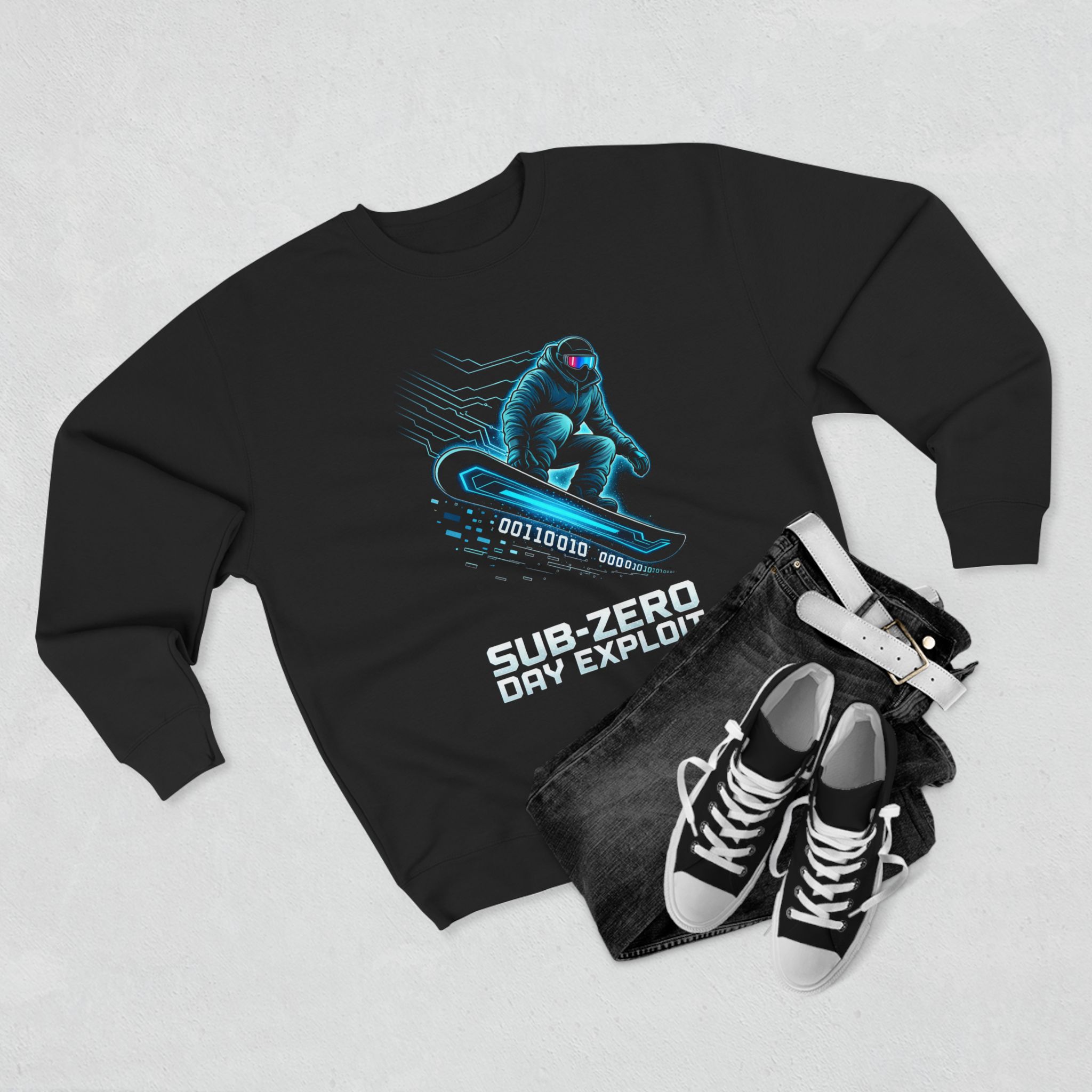 9018824847383302238_2048.jpeg Sub-Zero Day Exploit Premium Sweatshirt – Cyberpunk Snowboarding & Hacker Streetwear