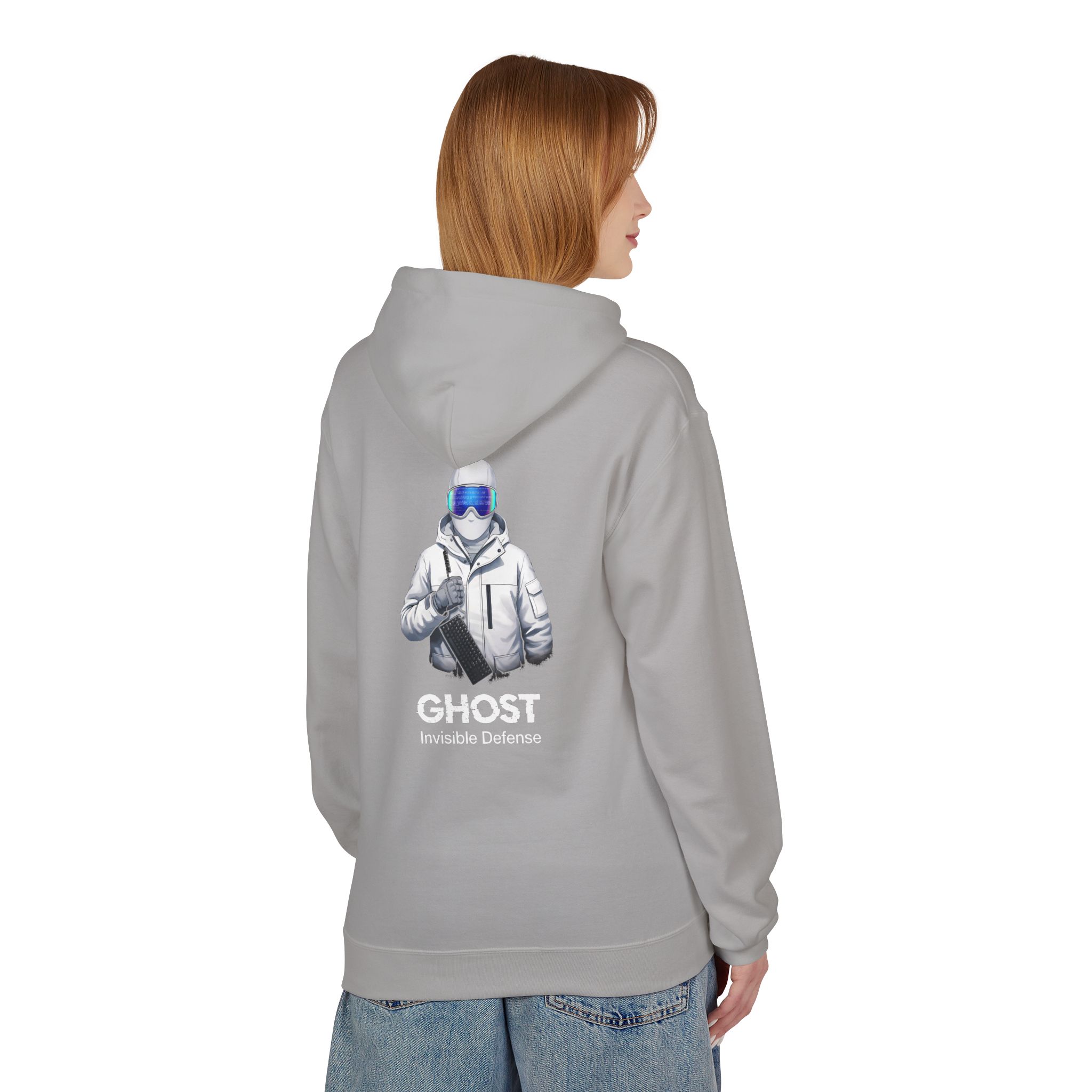 GHOST Invisible Defense Hacker Softstyle Hoodie | Winter Cyber Streetwear Gift