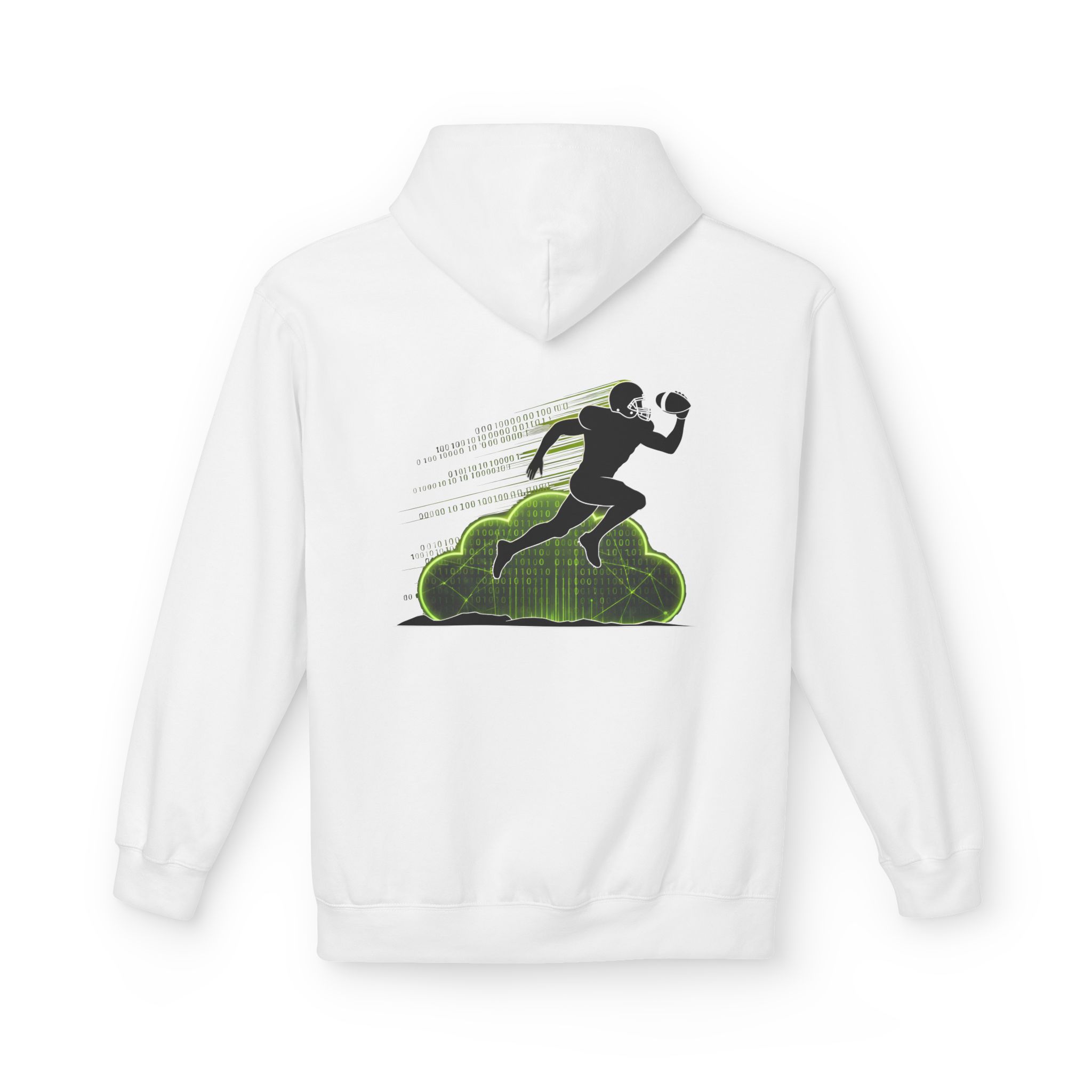 Cyber Gridiron Cloud Defense Softstyle Hoodie | Binary Code Football Streetwear