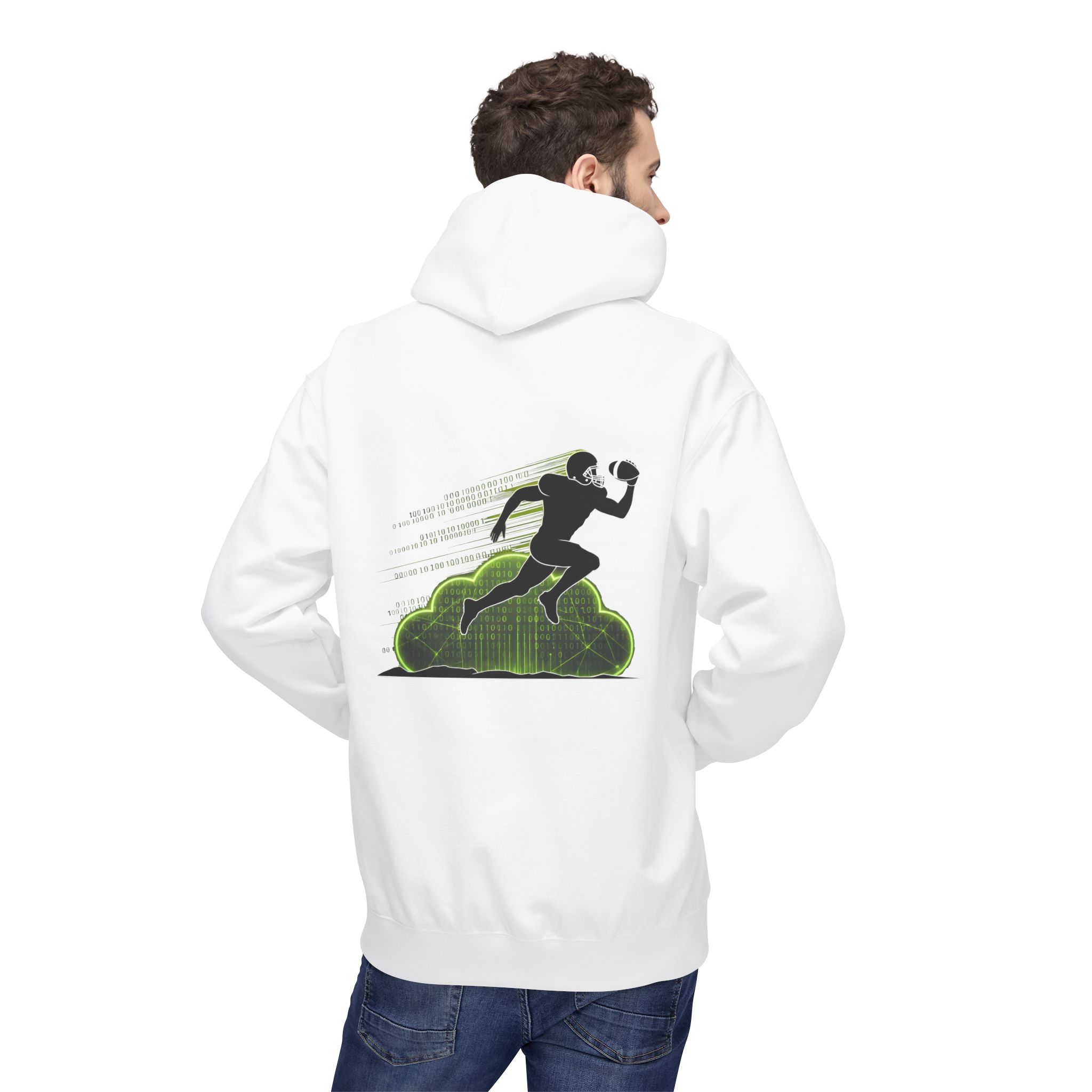 Cyber Gridiron Cloud Defense Softstyle Hoodie | Binary Code Football Streetwear