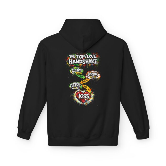 THE TCP/LOVE HANDSHAKE Softstyle Hoodie in black, TCP handshake hoodie with back print