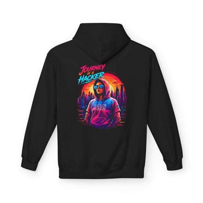 Journey of a Hacker Softstyle Hoodie in black, hacker season hoodie with back print