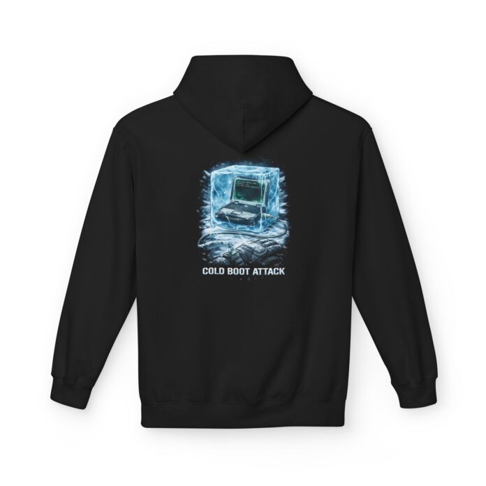 Cold Boot Attack Hacker Softstyle Hoodie in black, cold boot hoodie with back print