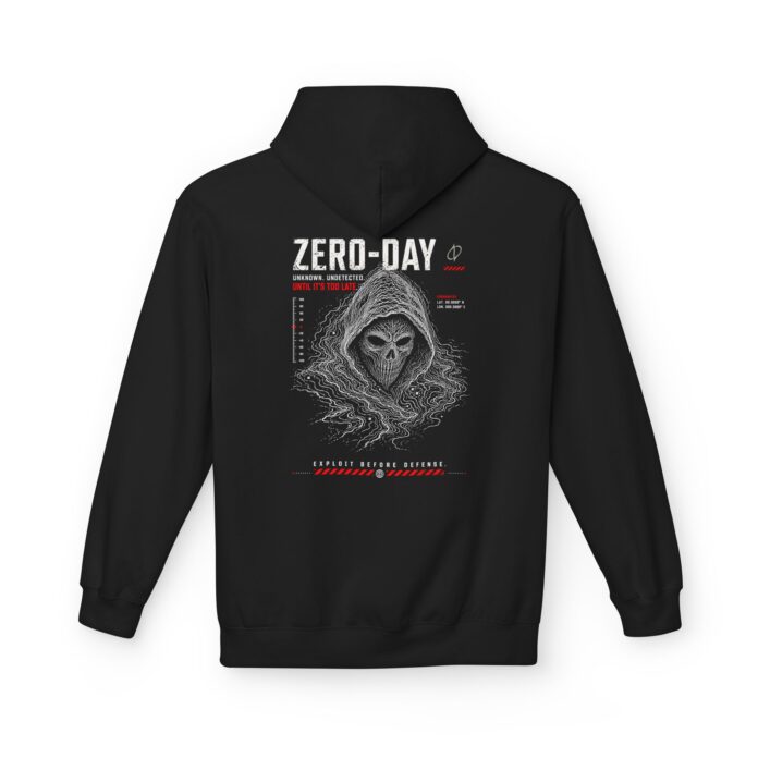 Zero Day Vulnerability is the Silent Killer Softstyle Hoodie in black, zero day exploit hoodie with back print