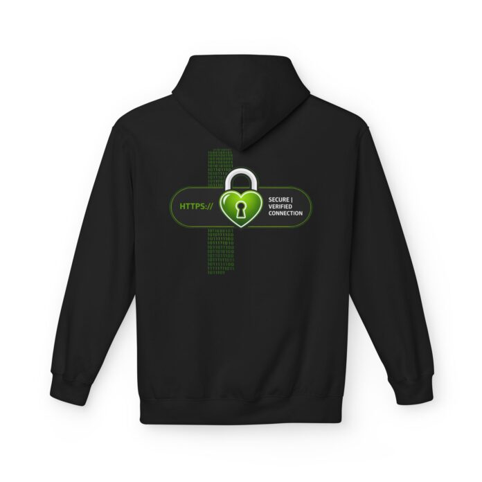 HTTPS Secure Verified Connection Couples Softstyle Hoodie in black, https padlock hoodie with back print