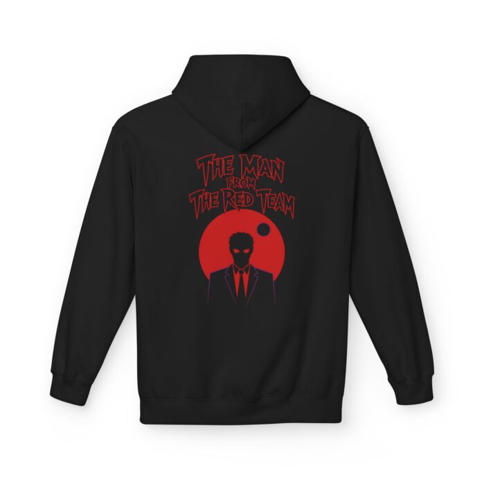 The Man From the Red Team Softstyle Hoodie in black, offensive security hoodie with back print