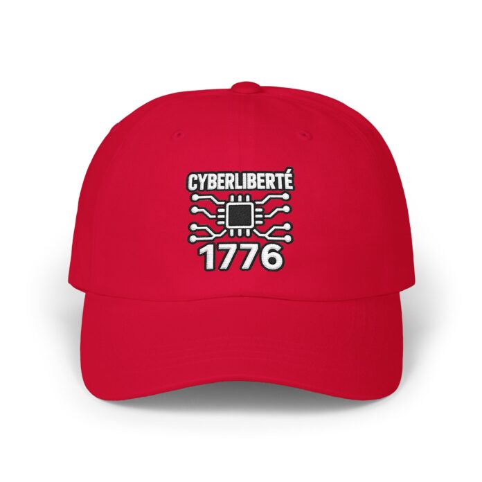 1776 Cap in cranberry, front view of the 1776 embroidery