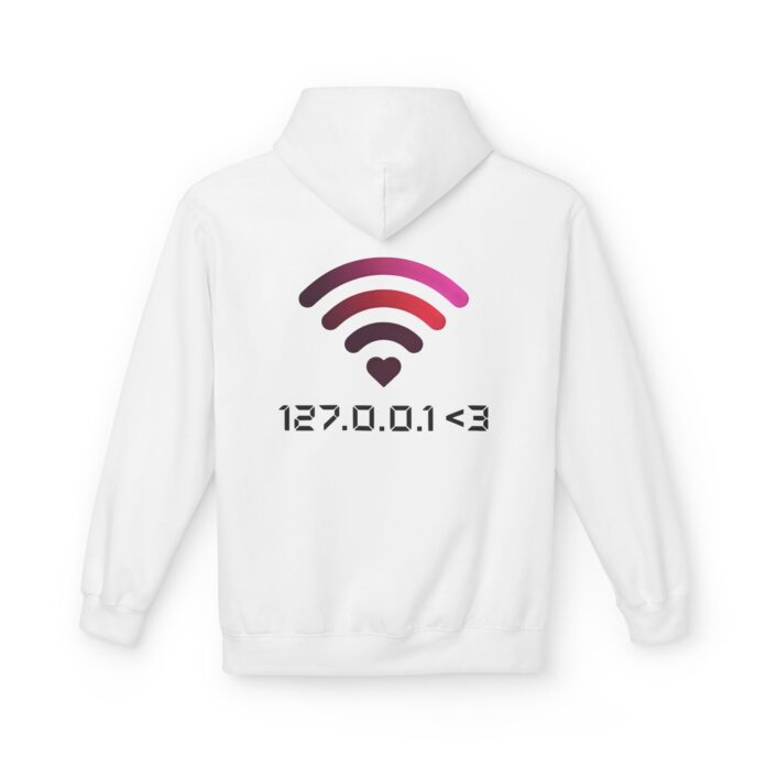 127.0.0.1 <3 Cyber Love Softstyle Hoodie in white, localhost love hoodie with back print