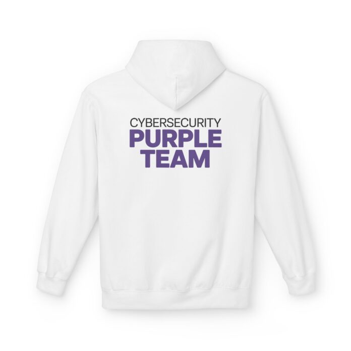 Cybersecurity Purple Team Softstyle Hoodie in white, purple team pullover with back print
