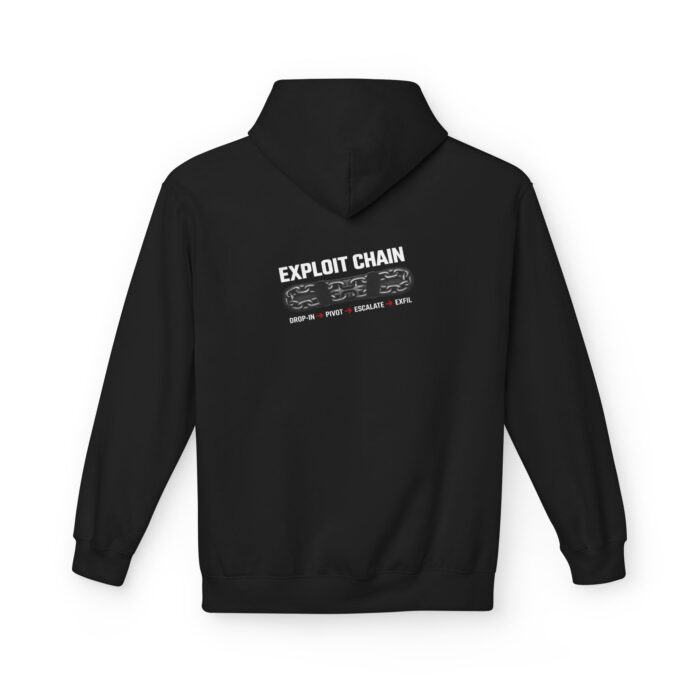 Exploit Chain Cybersecurity Softstyle Hoodie in black, exploit chain hoodie with back print