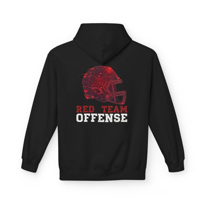 Red Team Offense Circuit Helmet Softstyle Hoodie in black, red team offense hoodie with back print