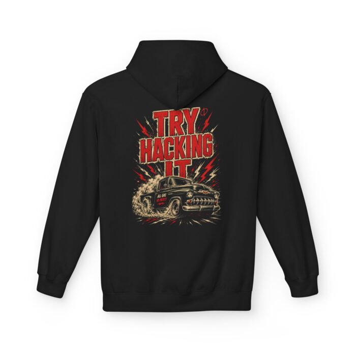 Try Hacking It Softstyle Hoodie in black, OT security hoodie with back print