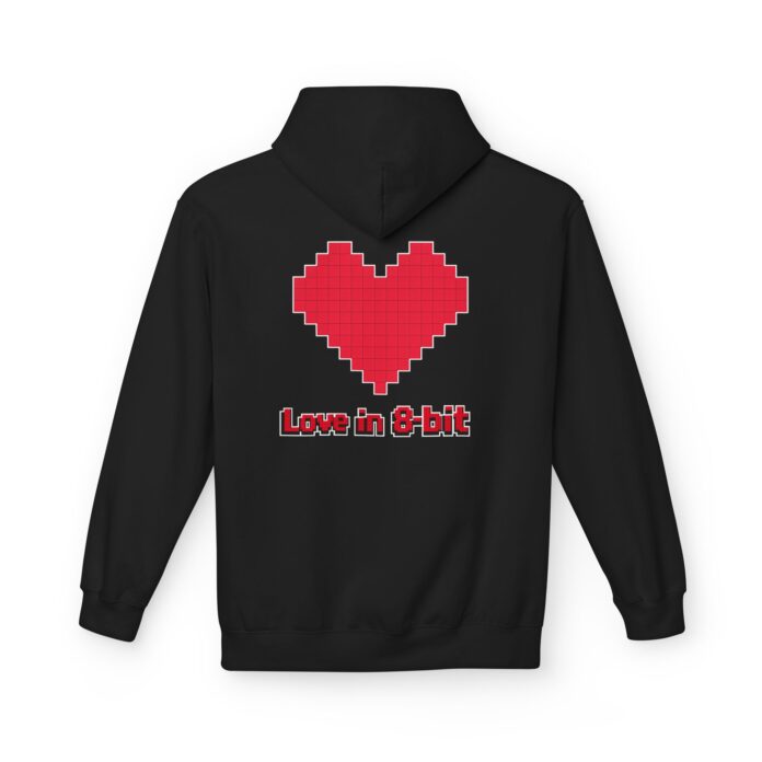Love in 8-Bit Cybersecurity Softstyle Hoodie in black, 8-bit heart hoodie with back print