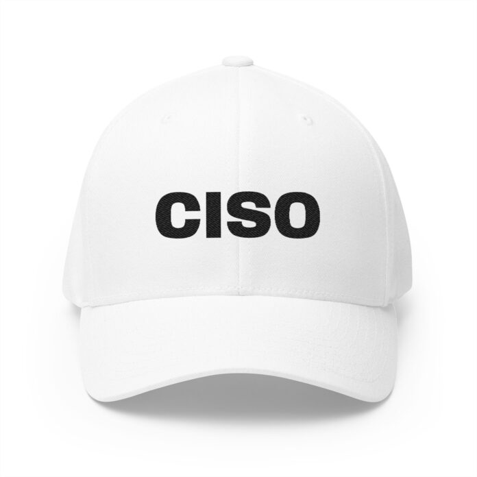 CISO Cybersecurity Cap in white, front view of the CISO CYBERSECURITY embroidery