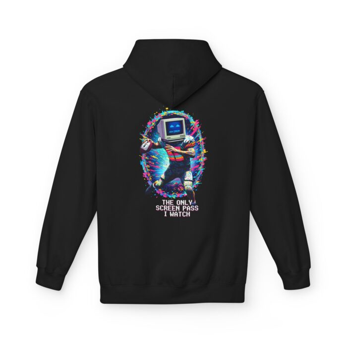 The Only Screen Pass I Watch Softstyle Hoodie in black, screen pass hoodie with back print
