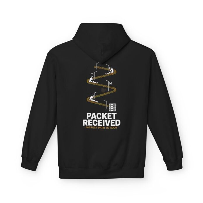 Packet Received Softstyle Hoodie in black, packet received hoodie with back print