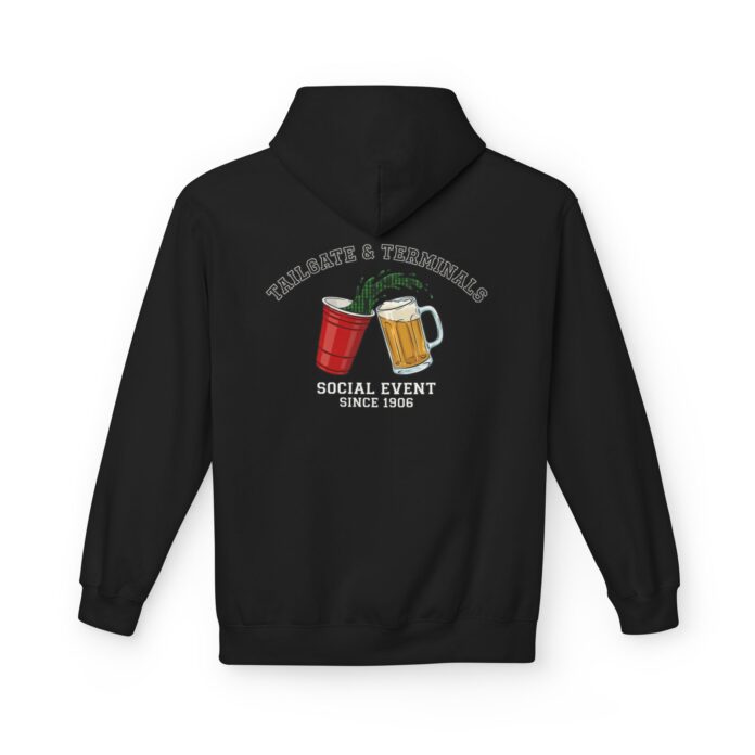 Tailgate and Terminals Softstyle Hoodie in black, tailgate hoodie with back print