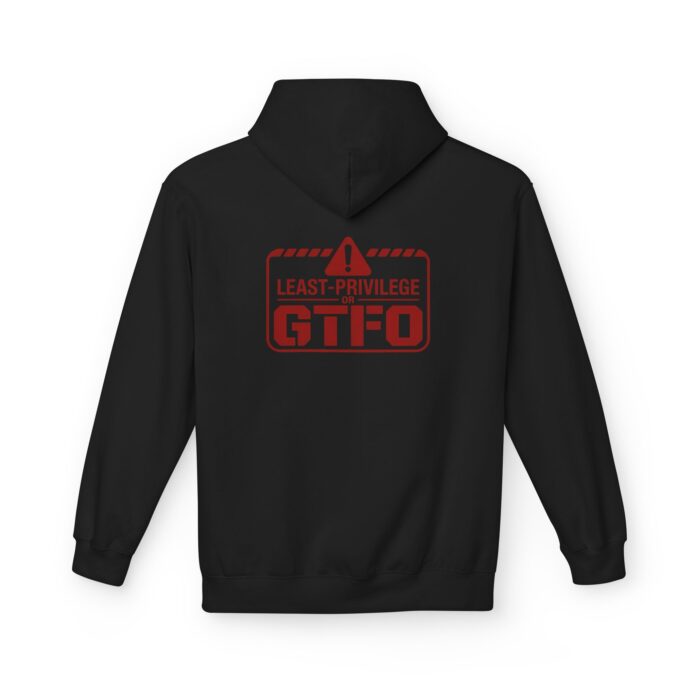 Least Privilege or GTFO Cybersecurity Softstyle Hoodie in black, least privilege hoodie with back print