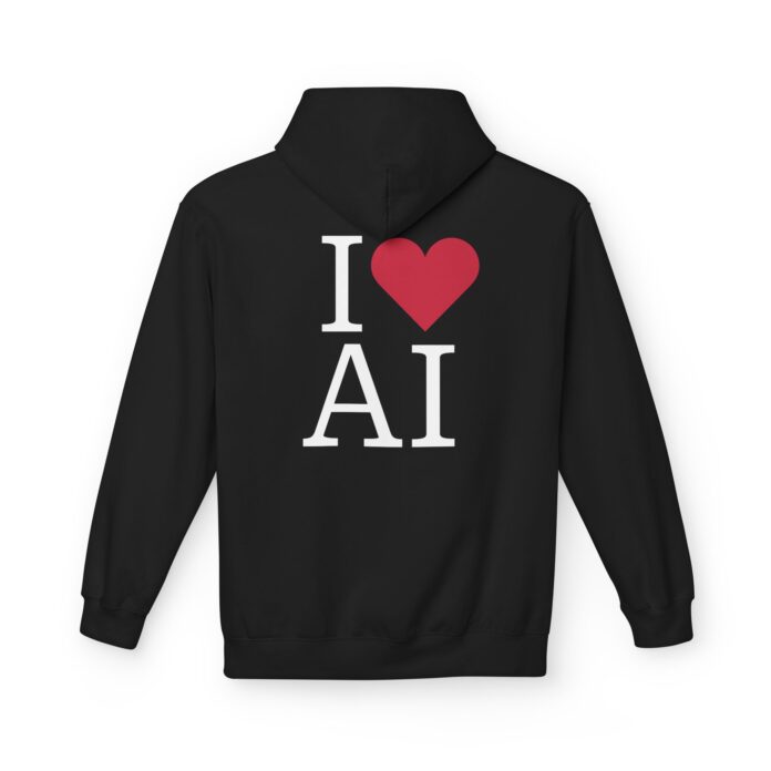 I Love AI Softstyle Softstyle Hoodie in black, I love AI hoodie with back print