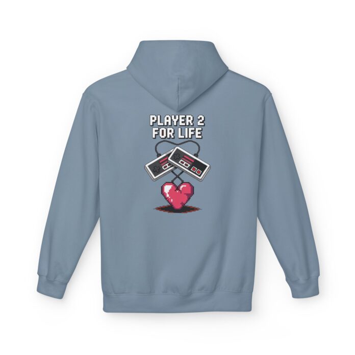 Player 2 For Life Infosec Couples Softstyle Hoodie in stone blue, player 2 hoodie with back print