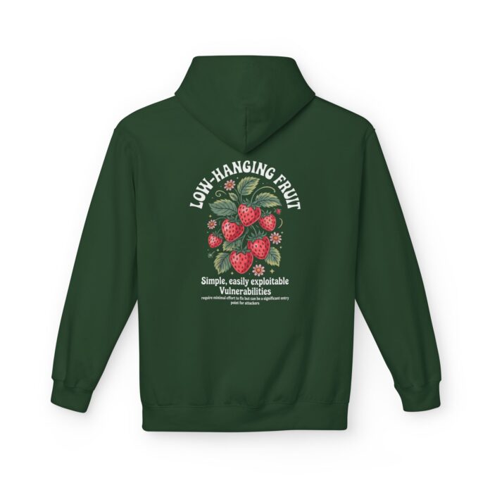 Low-Hanging Fruit - Strawberries - Softstyle Hoodie in forest green, strawberry infosec hoodie with back print